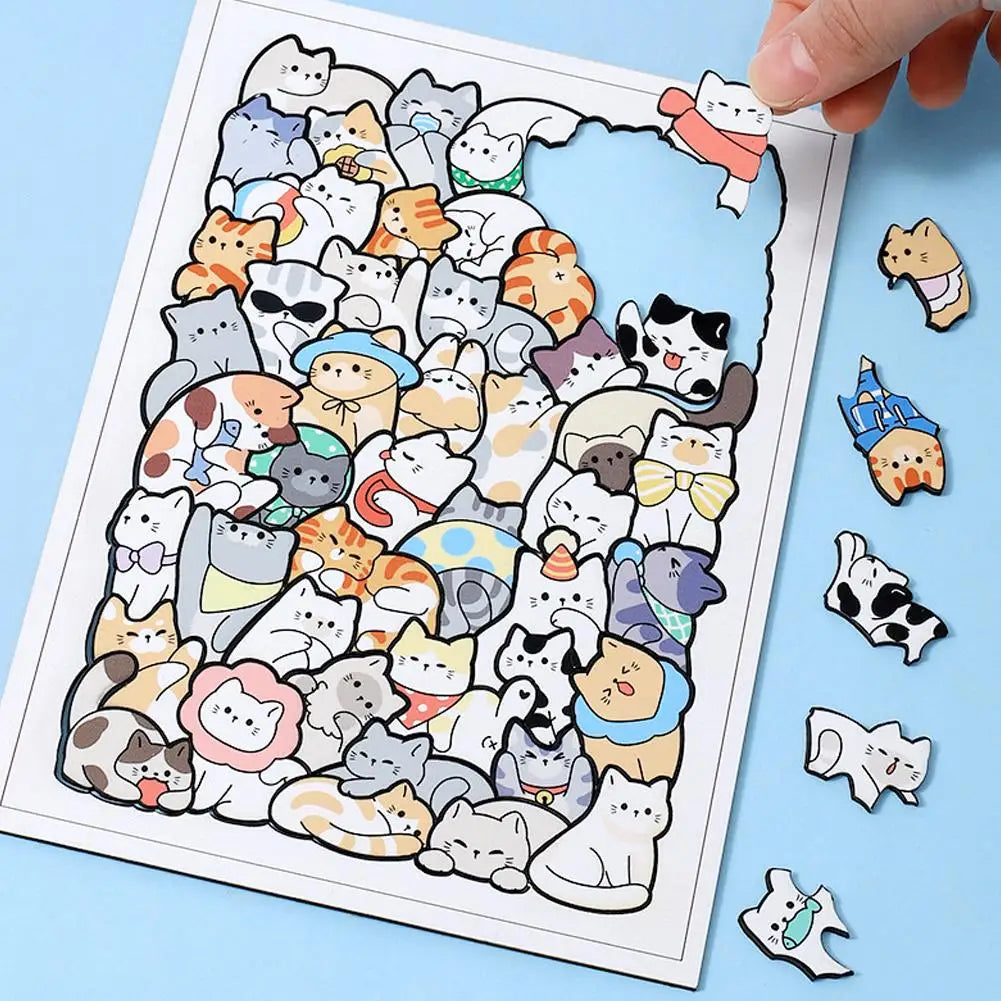 50pcs Wooden Cat Puzzles Animal Wooden Puzzle Stacking Toys Educational Puzzle For Kid Boys Girls Gifts Decoration Painting Qme