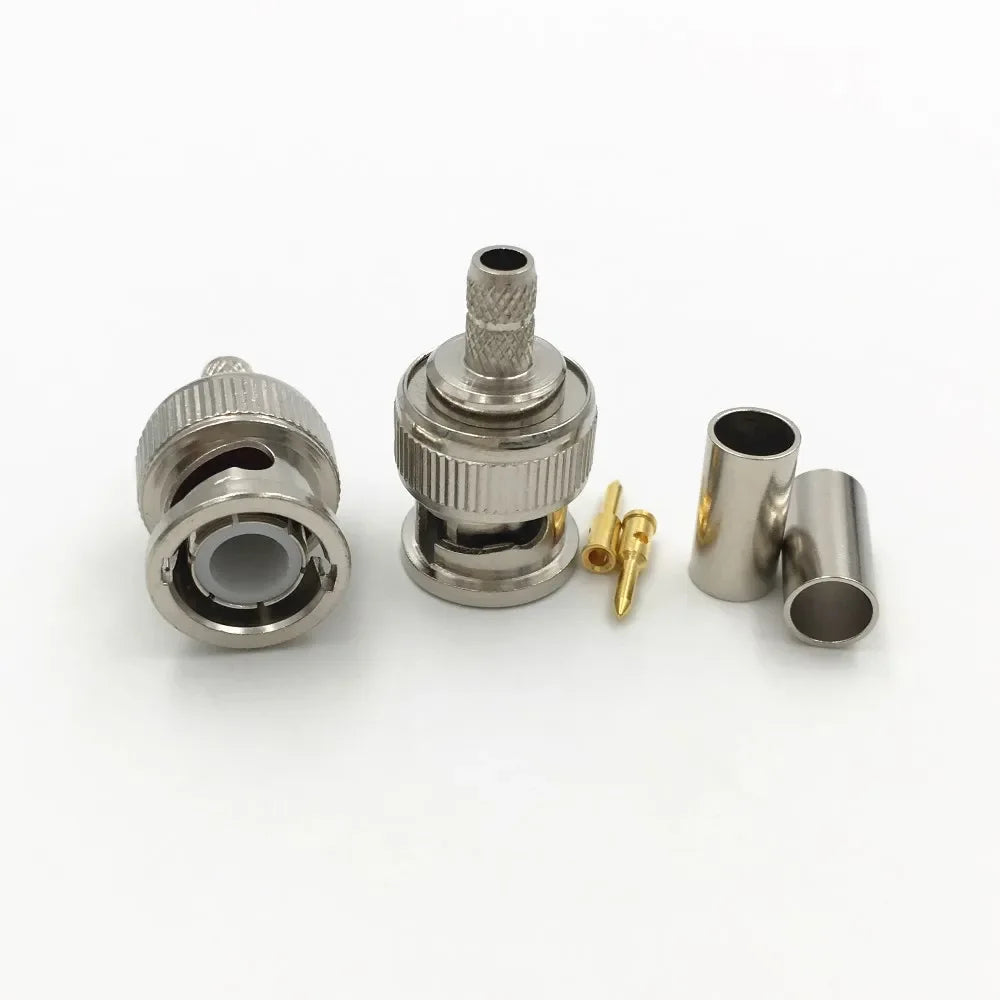 ESCAM 10Pcs Brass 3 in 1 BNC Male Q9 Crimp RG58 RG142 RG400 LMR195 RF Coax Cable Straight Connector for CCTV Cameras Qme China Mainland 50pcs