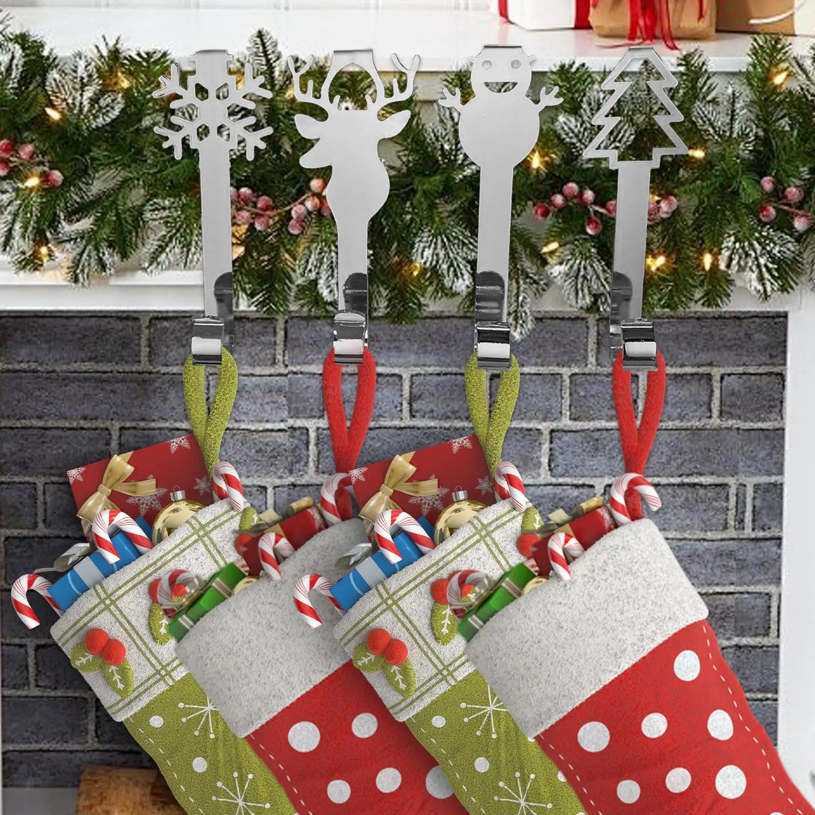 Stocking Holders For Mantle Non-Slip Heavy Duty Christmas Hooks 4 Pieces Garland Hanger Stocking Holders For Home Window Counter Qme