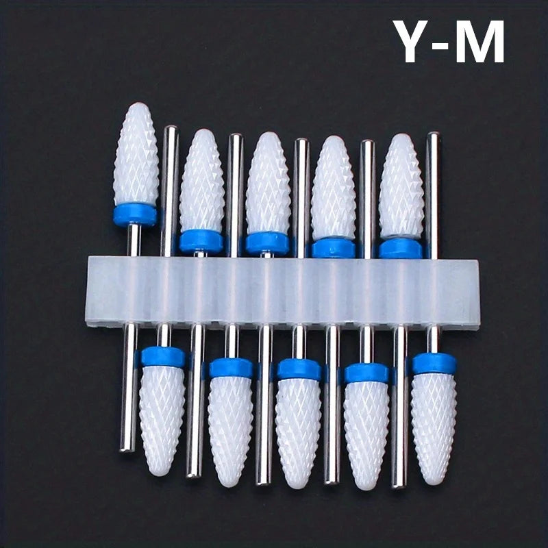 10pcs Ceramic Nail Drill Bits Set Milling Cutter For Electric Manicure Bit Flame Corn Files Pedicure Machine Polish Accessories Qme 10PCS Y M