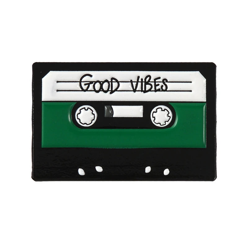 Punk Music Lovers Enamel Pin Good Vibes Tape DJ Vinyl Record Player Badge Brooch Lapel Pins Jeans Shirt Jewelry Gifts Wholesale Qme style 2