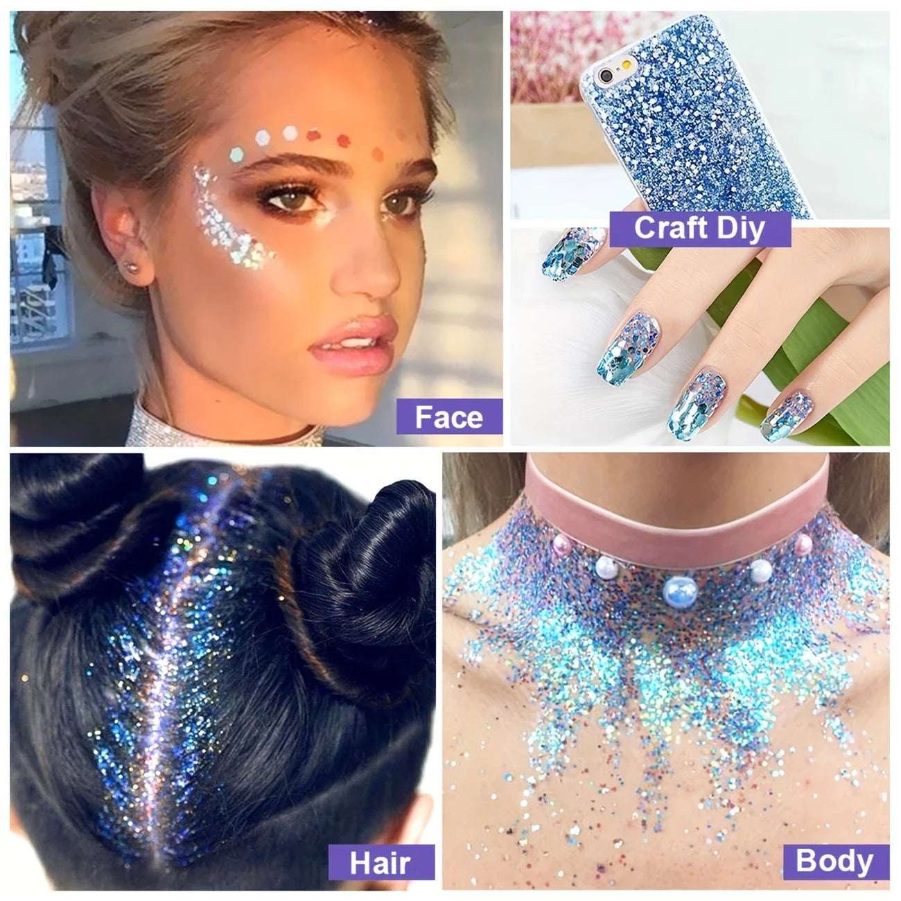 Glitter Gel Face 12 Colors Holographic Sequin Makeup Festival Body Qme