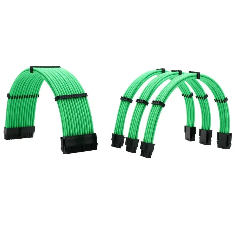 PC Case Sleeved PSU Extension Cable Kit ATX Power Cord 4 In 1 18AWG ATX 24Pin/ VGA 6+2P/ CPU 4+4Pin Transfer Extension Cord Qme