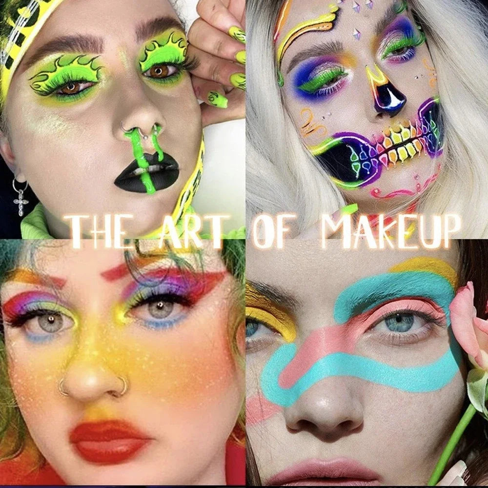 12Colors Liquid Eyeliner Neon Colored Halloween Liner Eyeliner Pen Waterproof UV Blacklight Fluorescent Face Body Paint Makeup Qme