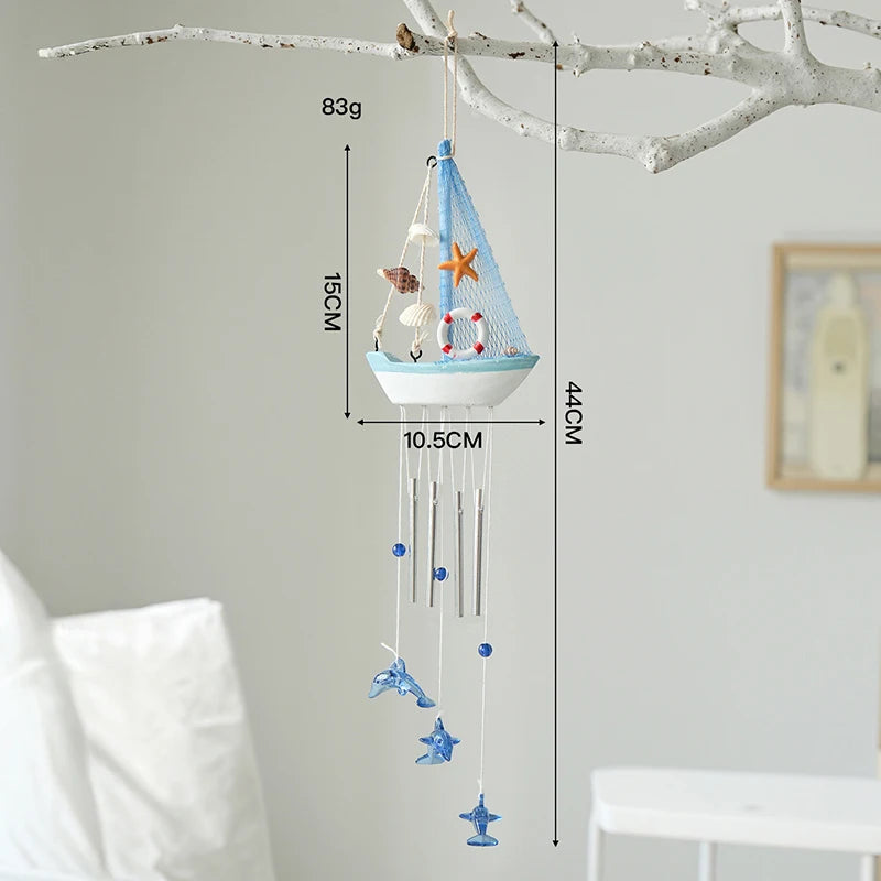 Mediterranean Style Creative Wind Chimes, Small Boats, Sailboat Decorations, Wooden Sailboat Models, And Hanging Ornaments Qme A3