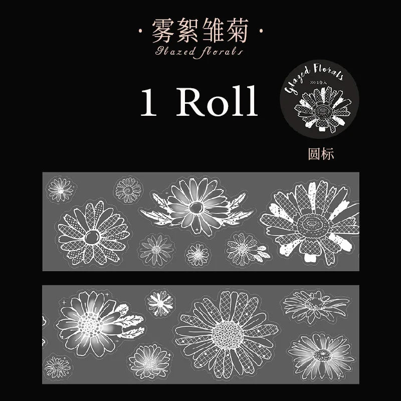 White Ink Floral Tracing Paper Washi Tape & Stickers for Journal Scene Making, Decorative Supplies for Phone Cases, Water Bottle Qme B