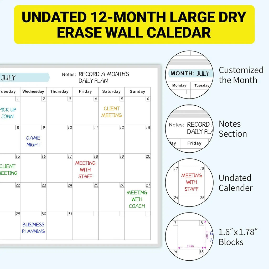 Updated Year Calendar Huge Wet & Dry Erase Schedule Planner Calendar Reusable Blank Whiteboard Yearly Calendar for Home Qme