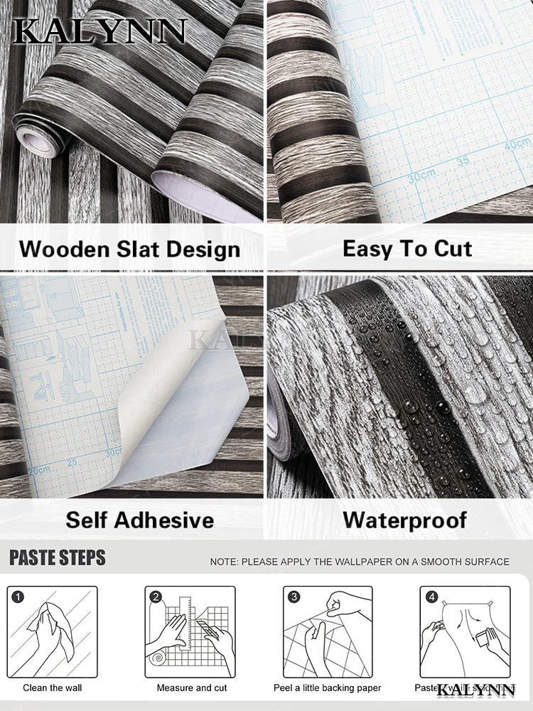 Wood Slat Self Adhesive Wallpaper Vinyl Decorative Peel Stick Contact Qme