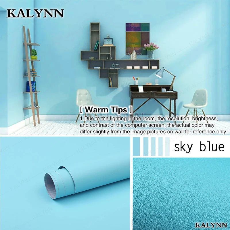 Solid Peel Stick Wallpaper Vinyl Colored Wall Paper Self Adhesive PVC Qme Matte Light Sky Blue 2mx55cm(6.5ftx21in)