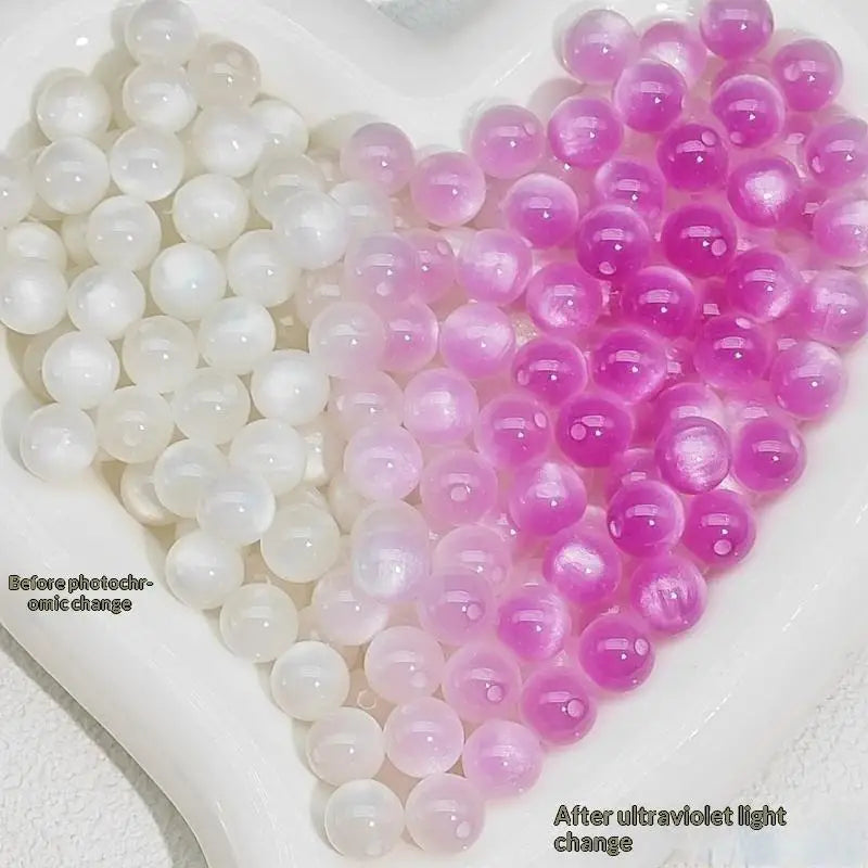 10mm UV Reactive Cat Eye Resin Round Beads 10Pcs Color Shift Spacer Beads DIY Handmade Jewelry Making Accessories Charms Qme A14