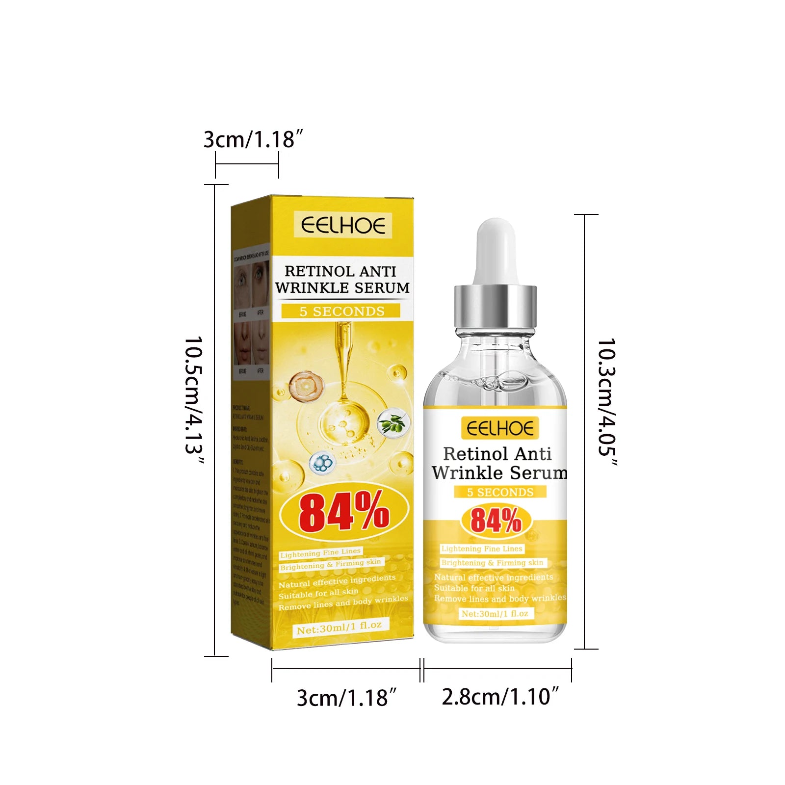 Retinol Anti-Wrinkle Serum Anti Aging Face Lifting Firming Fade Fine Lines Moisturizing Skin Care Hyaluronic Acid Facial Serum Qme