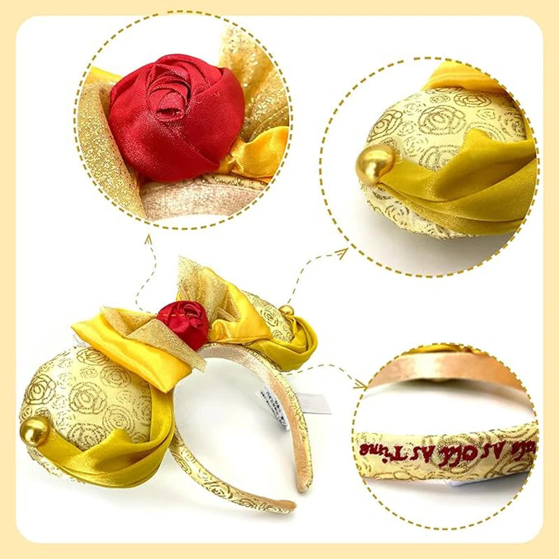 Mickey Mouse Princess Belle Headband Mermaid Minnie Ears Plush Headwear Children Toys Festival Party Decoration Hair Accessories Qme