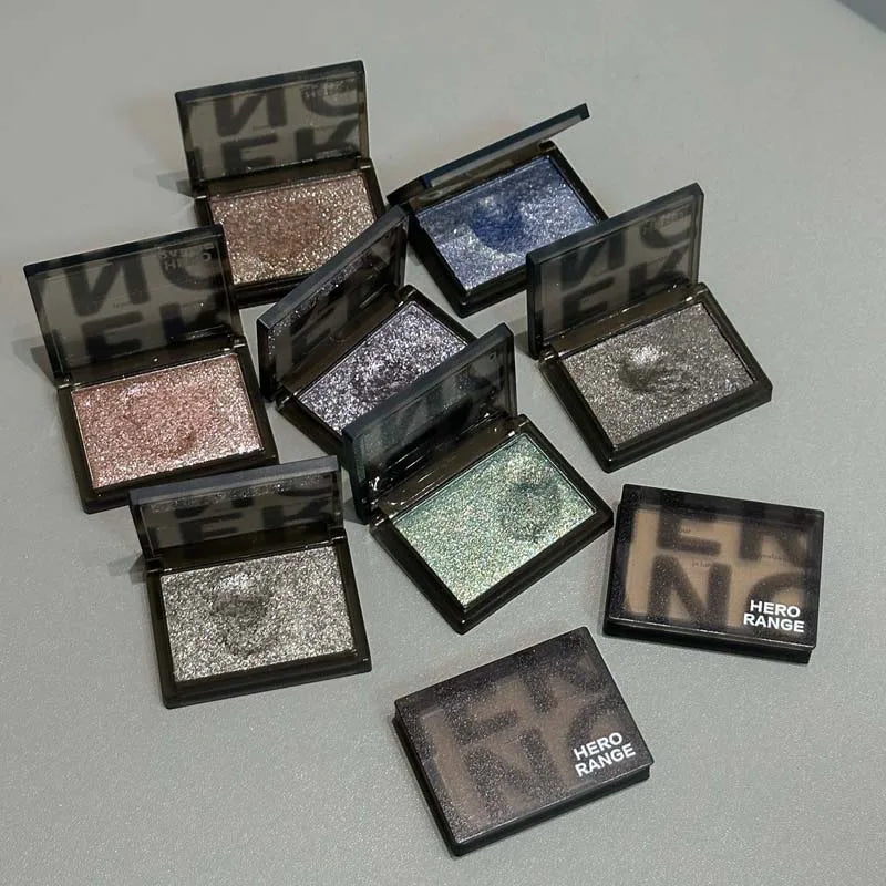 Punk Metallic Glitter Eyeshadow Mousse Matte Shimmer Highlight Pressed Pigments Dark Smoky Purple Pearlescent Eyeshadow Palette Qme