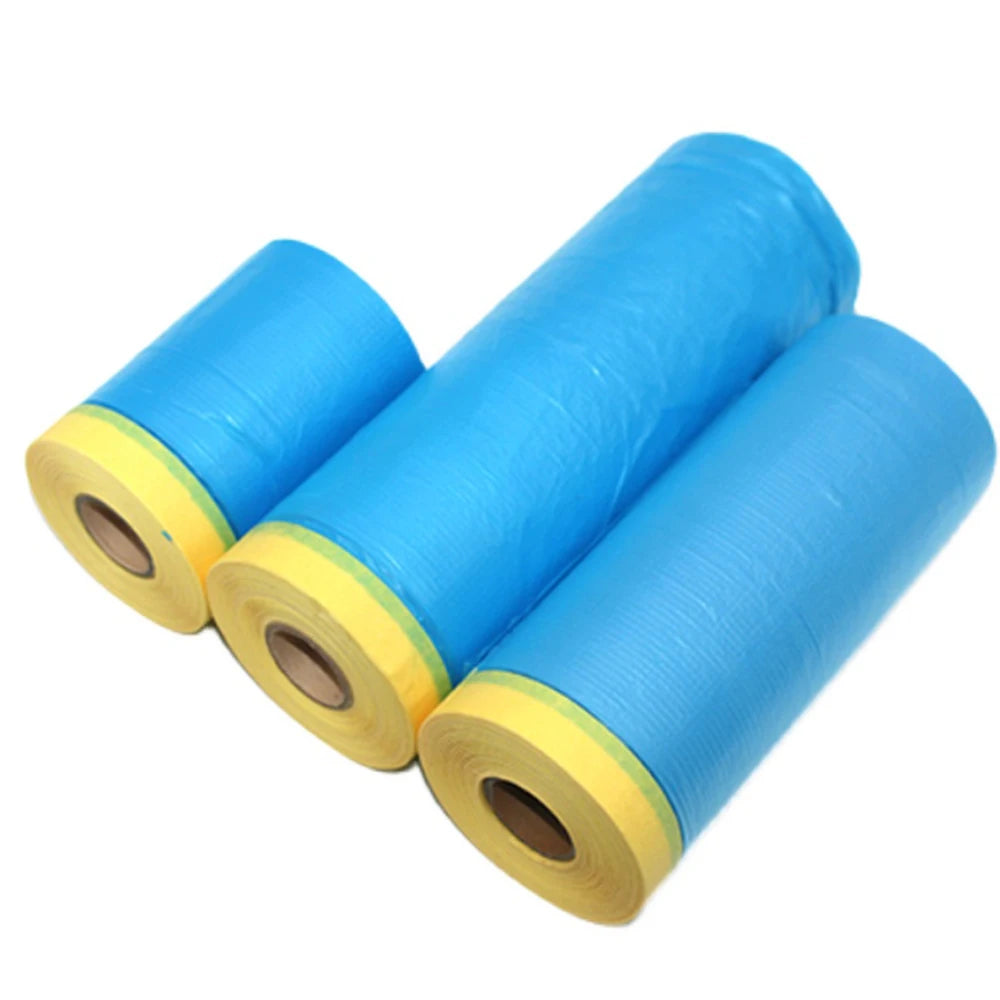 3 Rolls 25M Pre-Taped Masking Film Plastic Sheeting Automotive Washi Tape No Residue Painters PE Blue Drop Cloth for Painting Qme 3 Rolls 1.5Mx25M