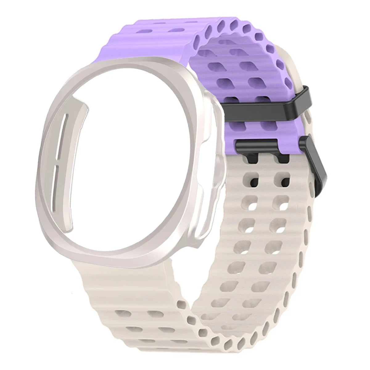 Case+Strap for Samsung Galaxy Watch 7 Ultra 47mm Sport Silicone Band Bracelet PC Case Protective Cover for Galaxy Watch 7 Ultra Qme purple white star Galaxy Watch 7 ultra
