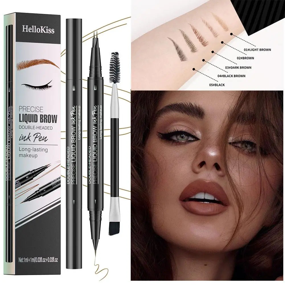 Two-pronged Eyebrow Pencil Waterproof Two-in-one Liquid Eyebrow Pencil Curved Eyebrow Pen With Fork And Precise Brush Tip Makeup Qme