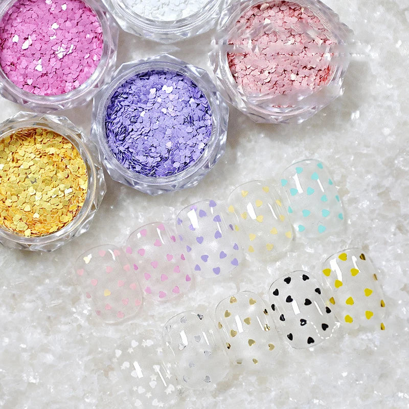 1Jar Mini Sparkling Love Nail Glitter Heart Decoration Salon Design Qme