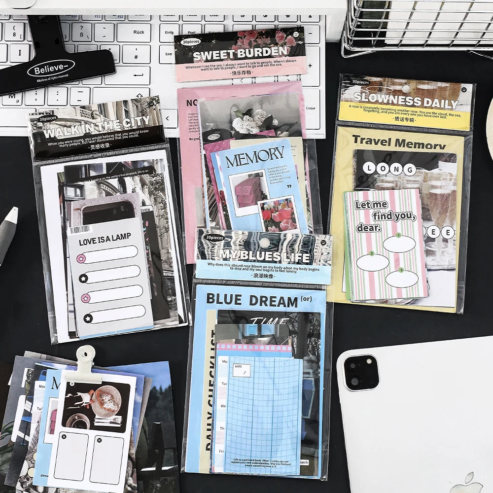 30pcs INS Daily fragments Photography style Material Paper for Junk Journal Decor DIY Scrapbooking Collage Stationery Supplies Qme