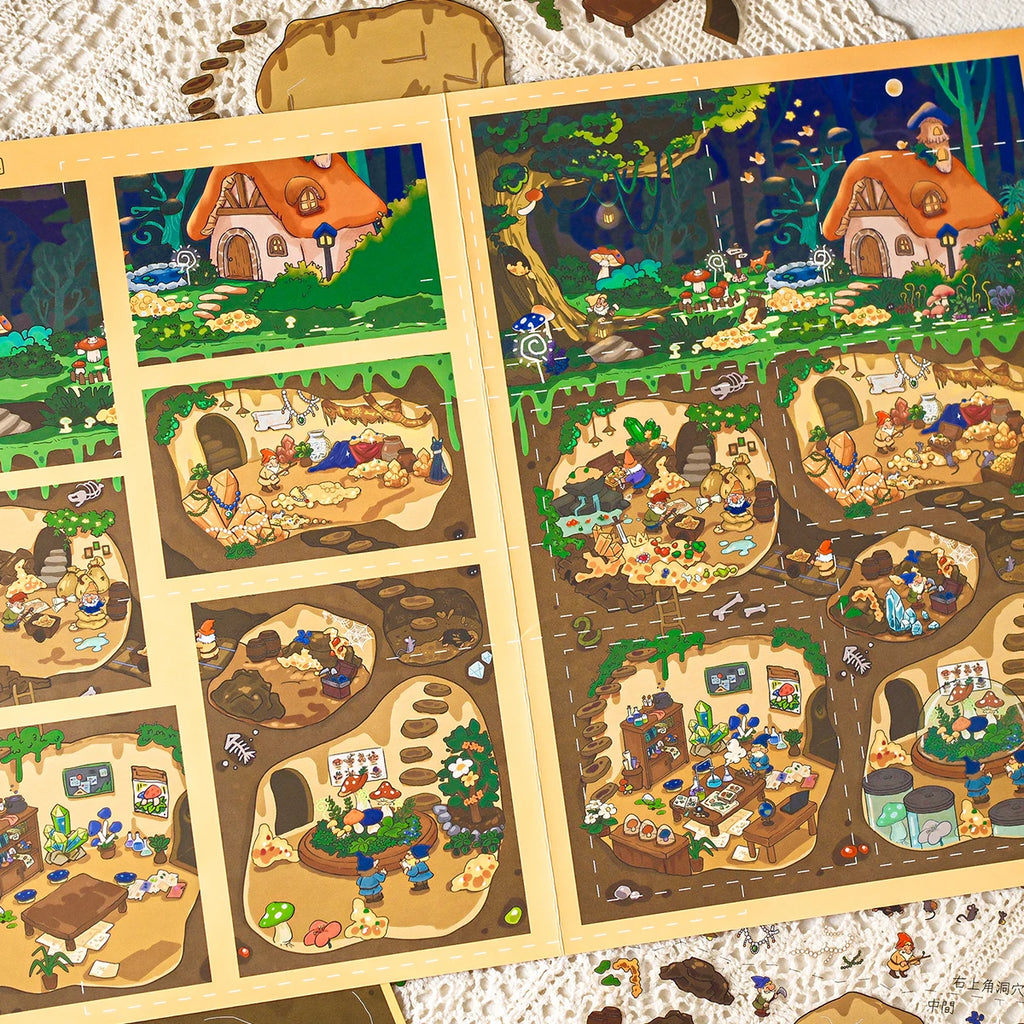 TIANZI 4/8 Pcs Kawaii 3D Landscaping Stickers Cartoon Miniature Scene Visual Stacking Three-dimensional Stickers Qme