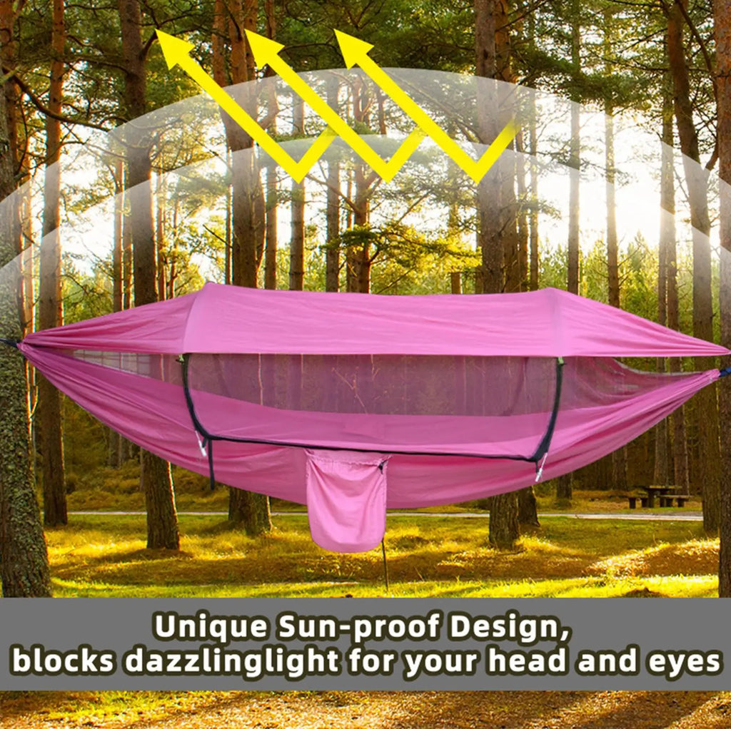 Camping Hammocks For Adults Nylon Outdoor Hammock For Hiking Foldable Lounger For Adventurers Rain Survival Outside Hiking Lake Qme
