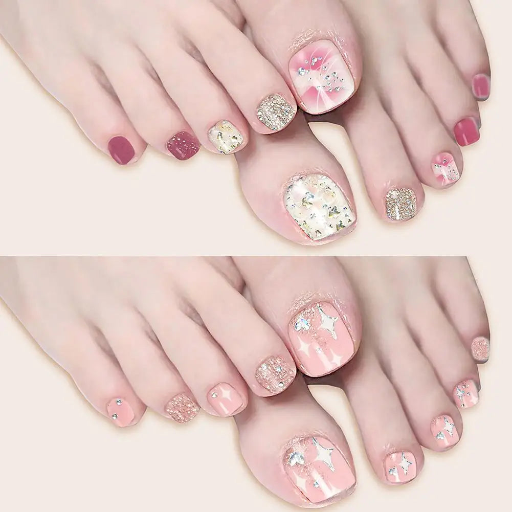 22 Counts Glitter Toe Nail Stickers Removable Flash Wraps Self Qme