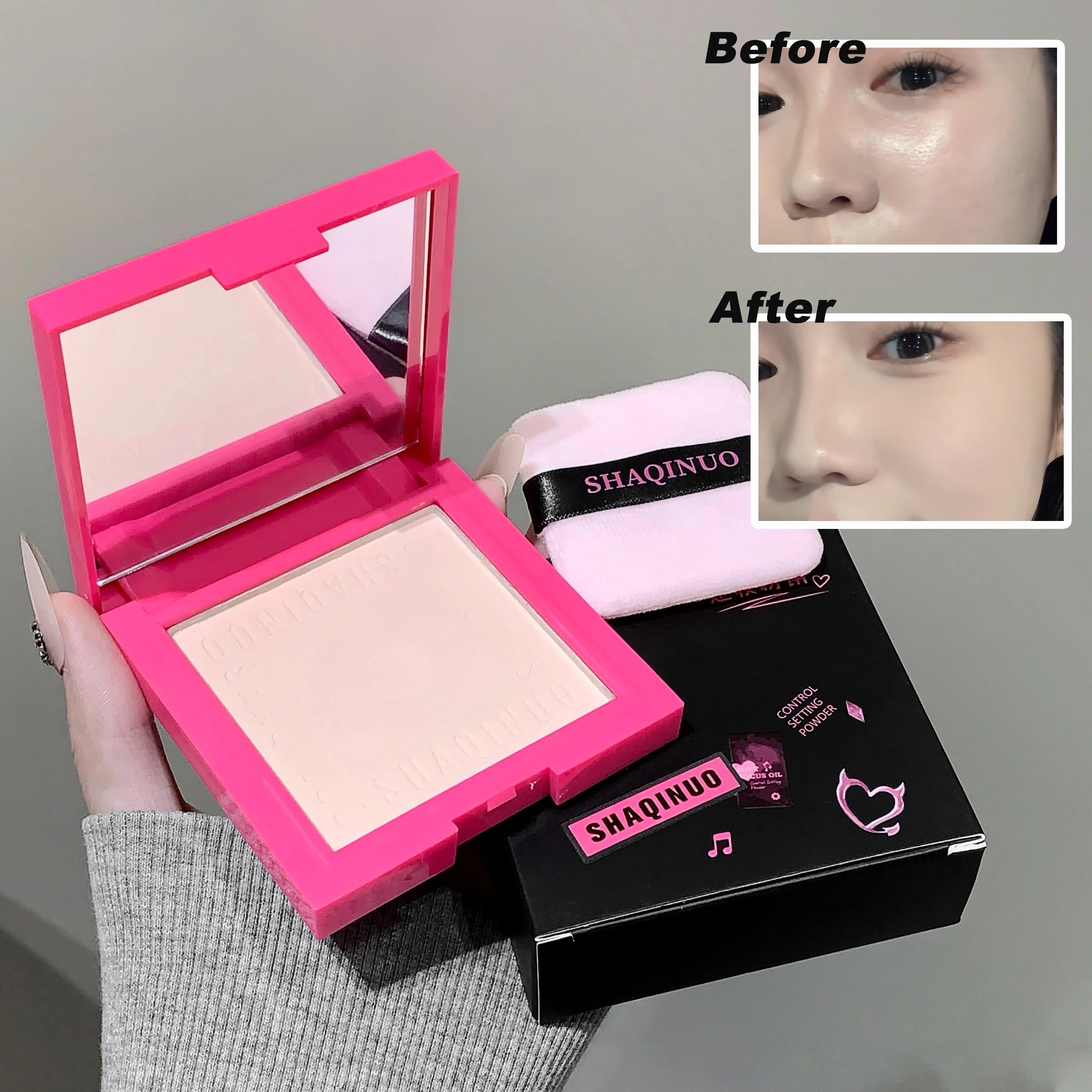 SHAQINUO Mattifying Compact Powder Large Capacity 12H Long Last Oil Qme