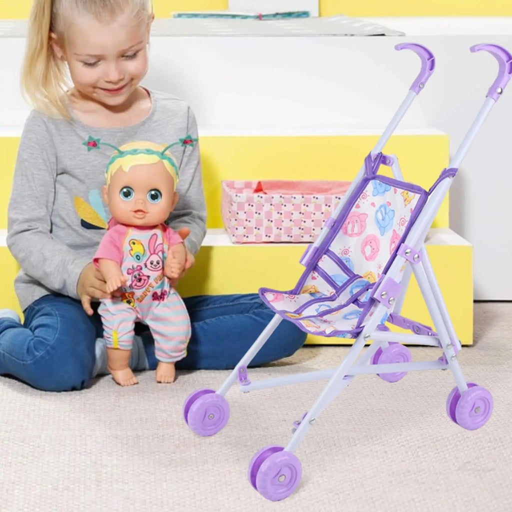 Girl Doll Toy Stroller Realistic Stroller Toy Role Play Pretend Doll Pram Dress Up Game Accessories for Home Birthday Qme