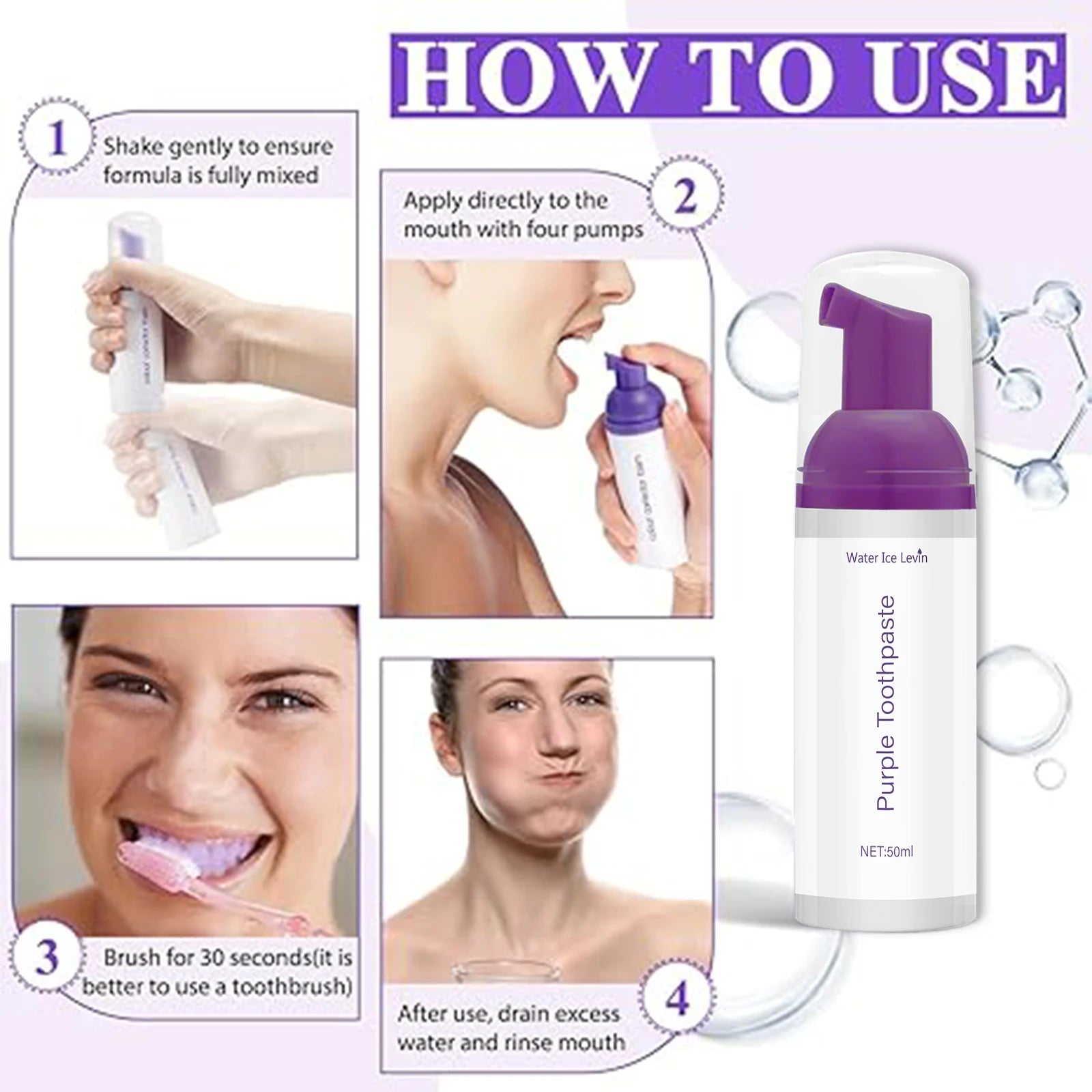 50ml of Purple Toothpaste, Suitable for Both Men and Women, Eliminates the Fear of Tooth Stains or Bad Breath, Confidently Show Off Your White Teeth, Enjoy Fresh Breath during Intimate Moments, Refreshing for Summer Qme