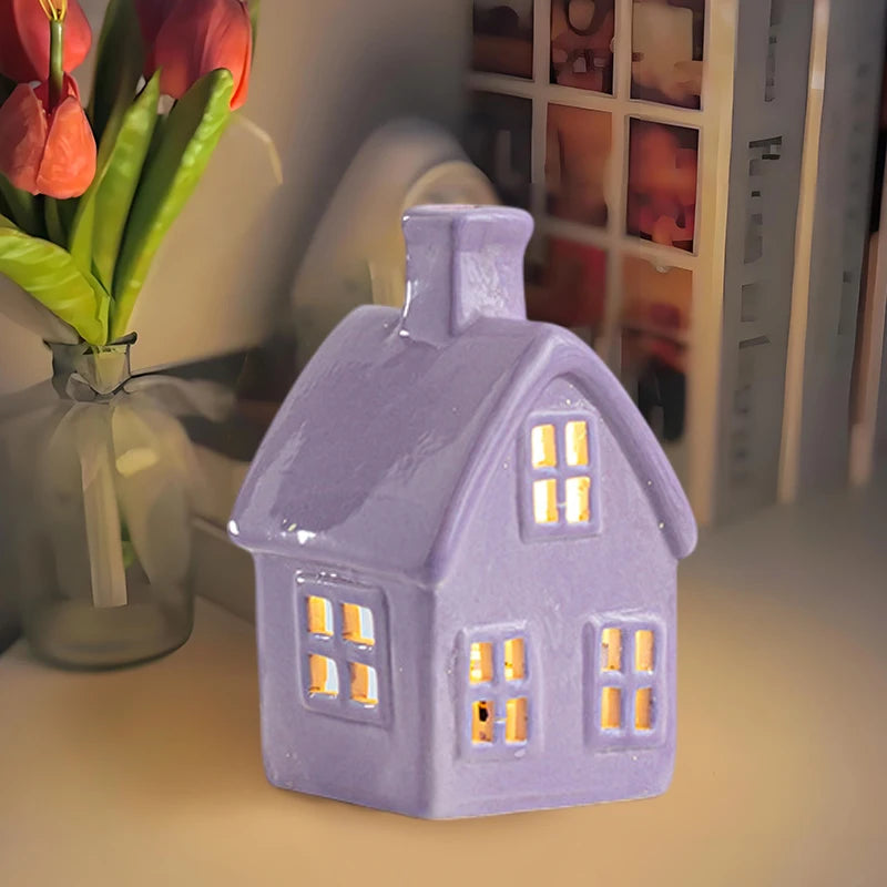 Village House Light Up Decorations, White Ceramic House Decor With Lights, Light Up Winter Village Houses Qme