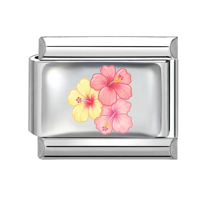 2026Fashion Pretty Colour Bow Cherry Flower Peach Blossom Charm Italian Links Fit 9mm Stainless Steel Bracelet Making DIYJewelry Qme S 31