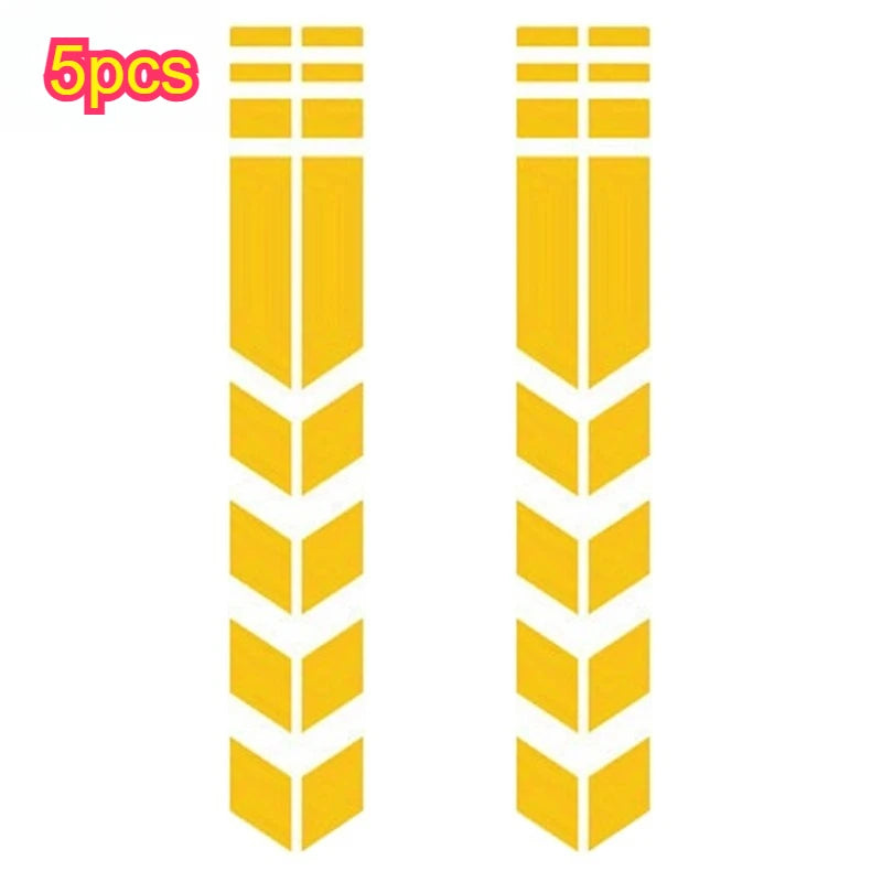 Reflective Motorcycle Fender Stickers, Waterproof Arrow Decals for Front/Rear Mudguard, Safety Warning Qme Yellow 5pcs