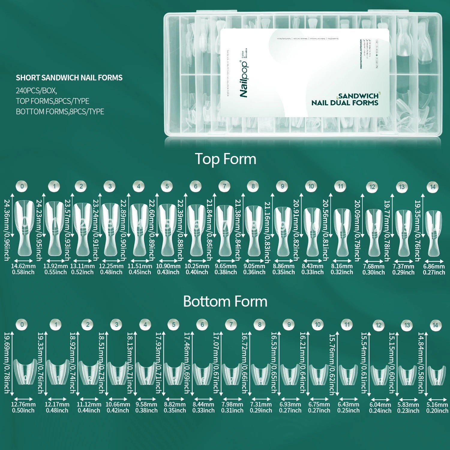 Nailpop 120 Stiletto Dual Forms Nail Sandwich 15 Shapes Clear Molds Qme S-Oval-240pcs