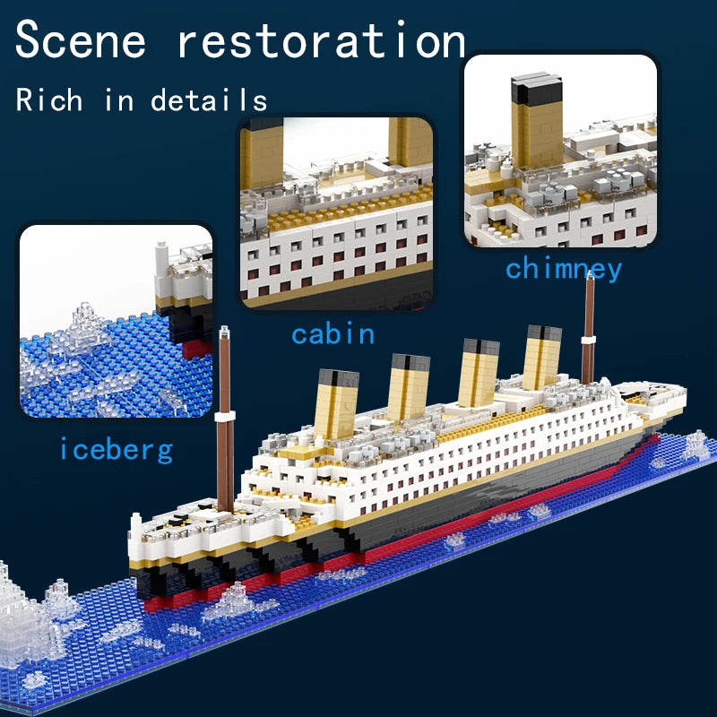 Small Particle Building Block Assembly Toy Titanic Giant Boy Girl Puzzle Cruise Ship Brick Model Kit Desltop Birthday Gift Child Qme