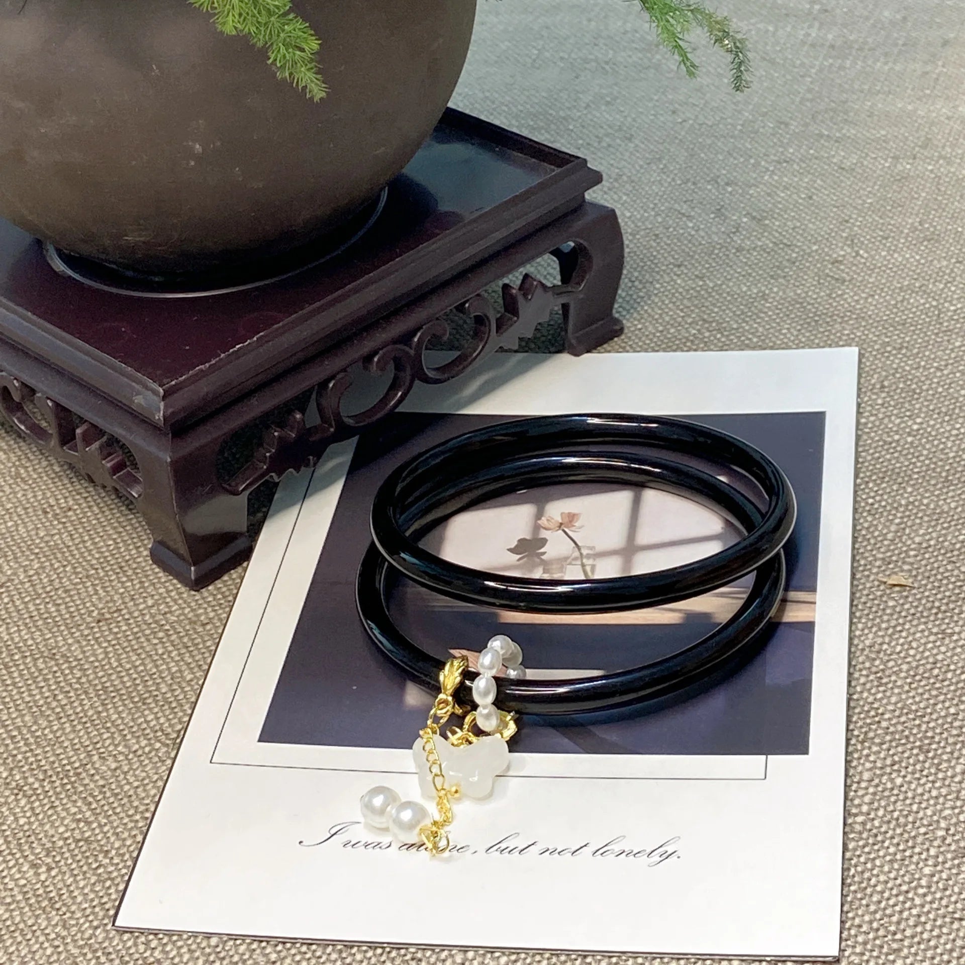 2Pcs/Set Imitate Natural Jade Jingle Butterfly Jelly Bangles Retro Simple Girl Antique Glass Bracelet Women's Jewelry Gifts Qme black China Mainland 60mm