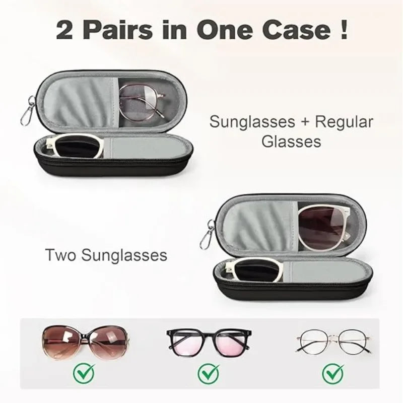 Double Eyeglasses Case Dual Glasses Sunglasses Organizer Zipper Qme