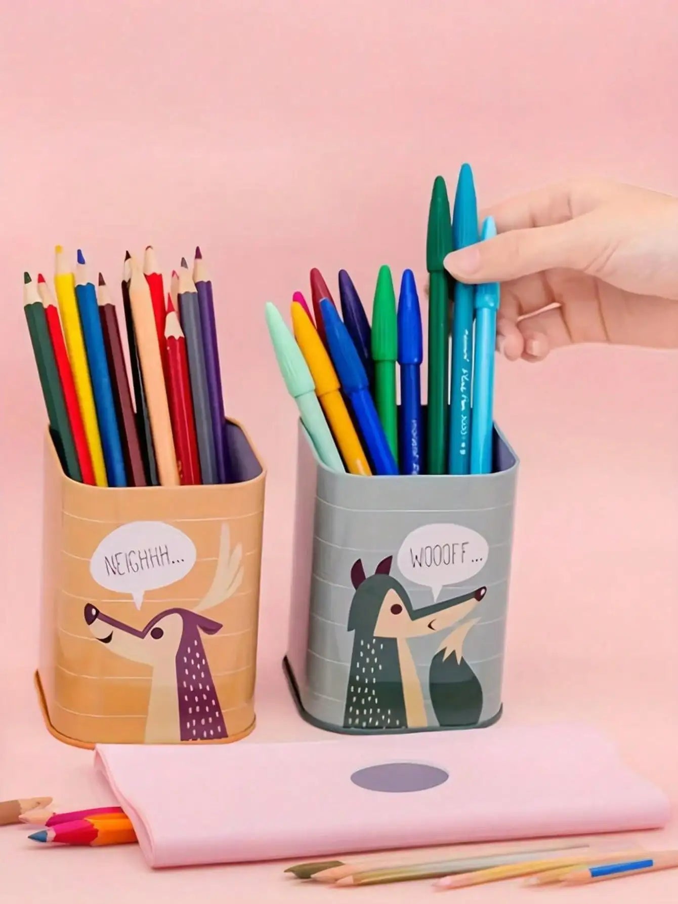 Lovely Animal Metal Money Box Pen Stand Dual-use Container Cash Qme