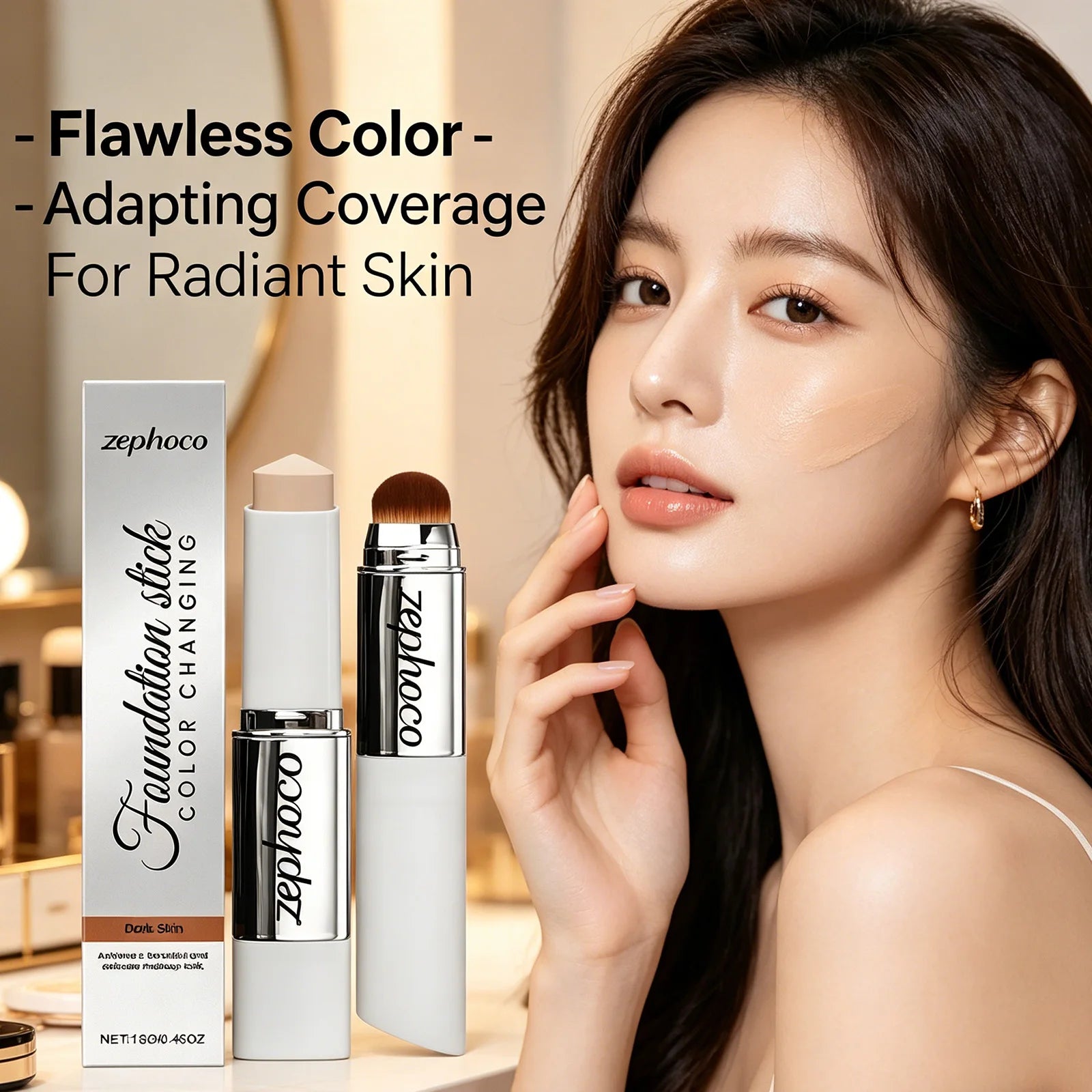 Zephoco Color Changing Foundation Stick Aloe Vera Waterproof Matte High Coverage Makeup Base 2 in 1 Blemish Cover Foundation 13g Qme