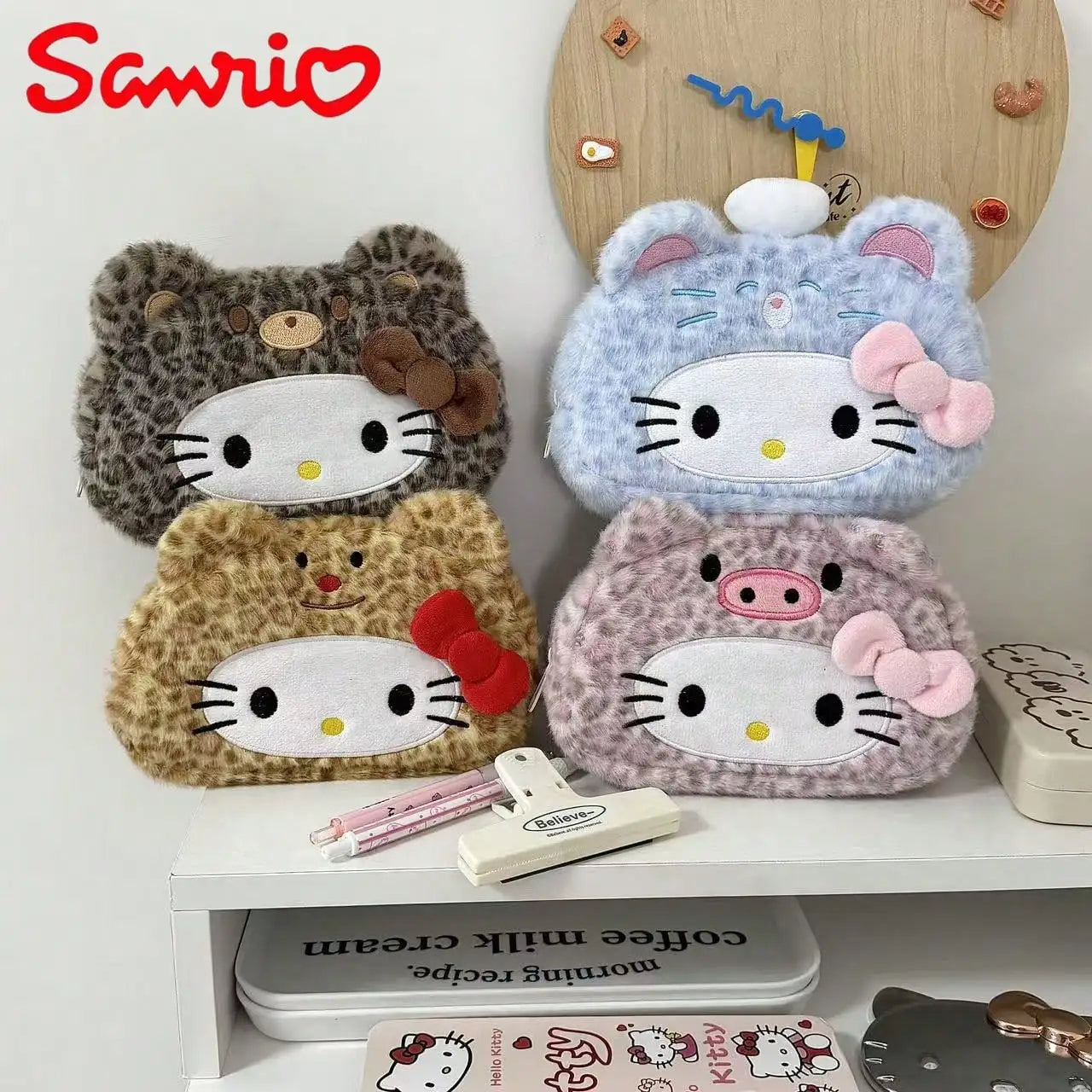 Sanrio Ins Worthy Leopard Print Kitty Pencil Case Stylish Makeup Bag Qme