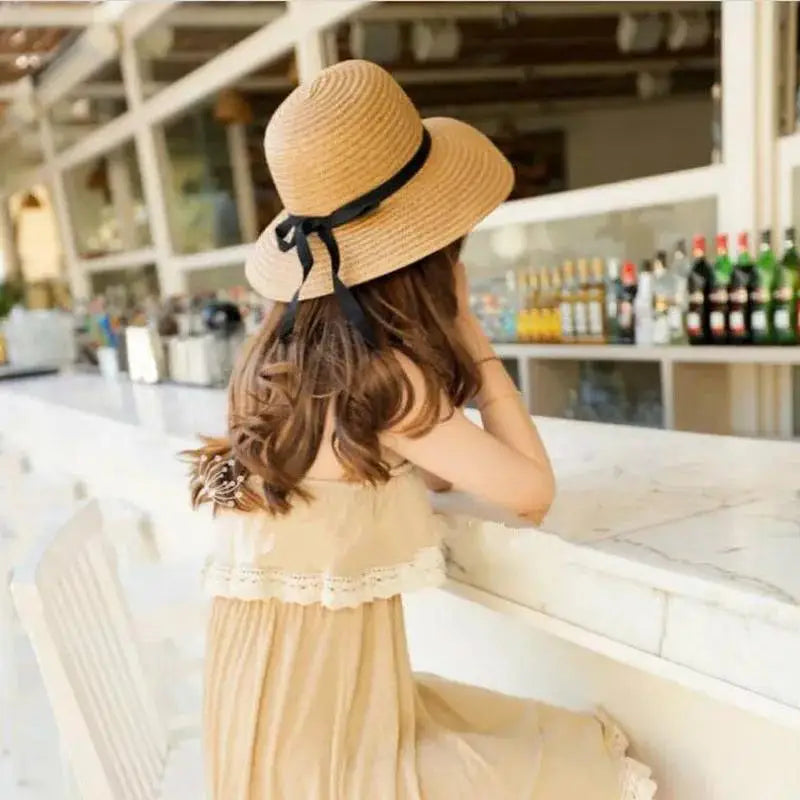 Women Summer Straw Hat Foldable Wide Brim Sun Protection Beach Korean Qme