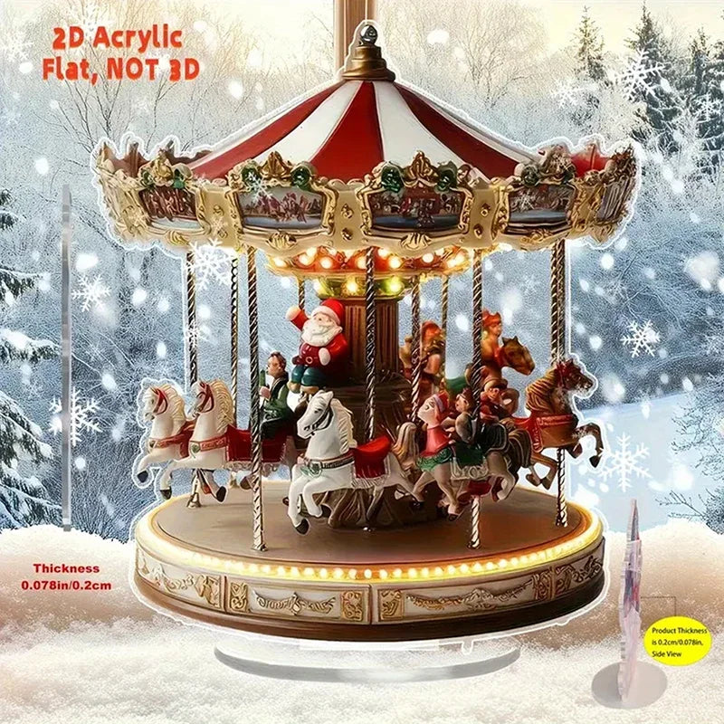 2D Flat Acrylic Christmas Desk Decor Base Snowman House Rotating Qme