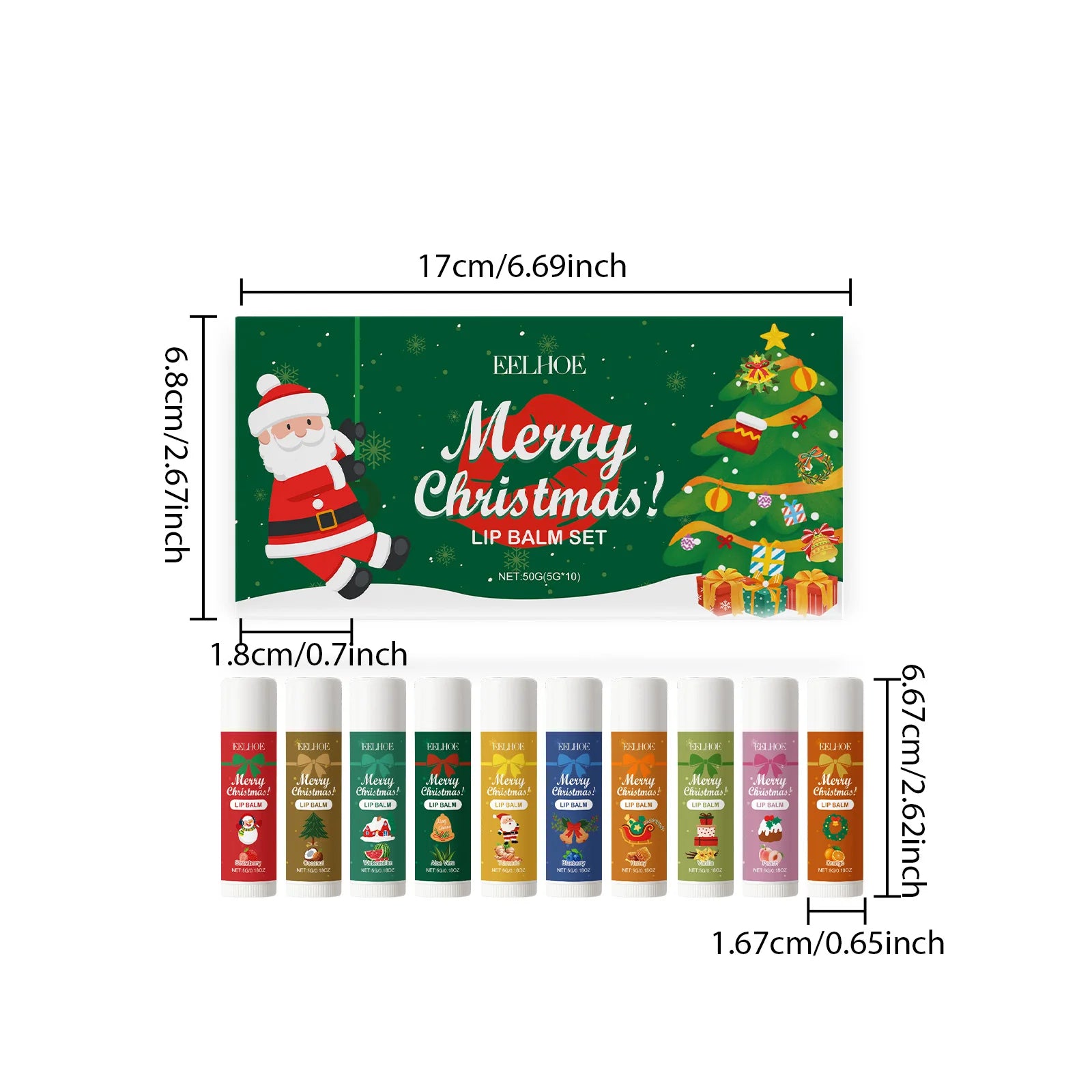 10PCS/Box Christmas Lip Moisturizing Set Deep Moisturizing Lip Color Brightening Plump Lip Care Gift Set for Women Girls Qme 10PCS Lip Balm Set