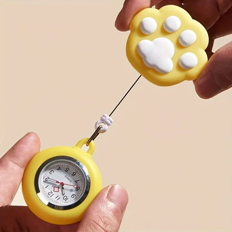 Cute Cat Paw Nurse Watch Brooch, Silicone With Clip, Retractable Telescopic Health Care Nurse Doctor Paramedic Medical Pocket Qme