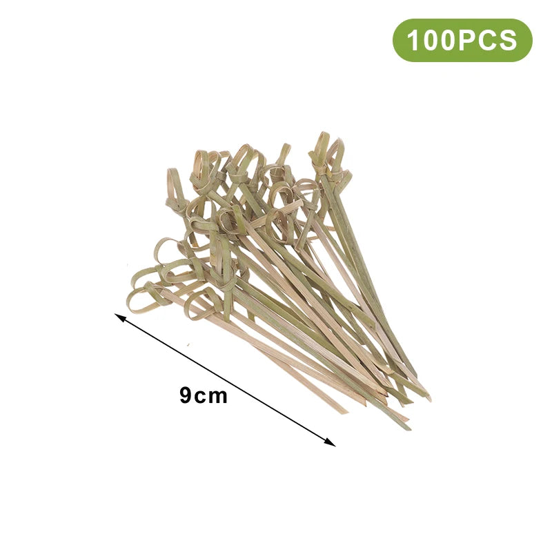 Bamboo Skewers Barbeque Bar Tool Kitchen Cocktail Picks Disposable Qme Knot 9cm
