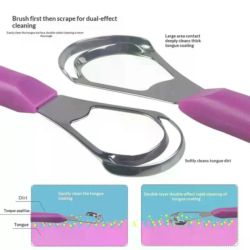 Stainless Steel Tongue Scraper Coating Cleaner Brush Oral Tool Fresh Qme