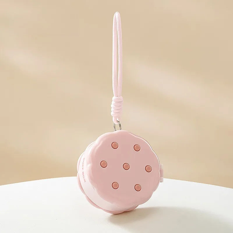 Cute Sandwich Cookie Powder Puff Case Double Layer Sealed Lanyard Qme Pink
