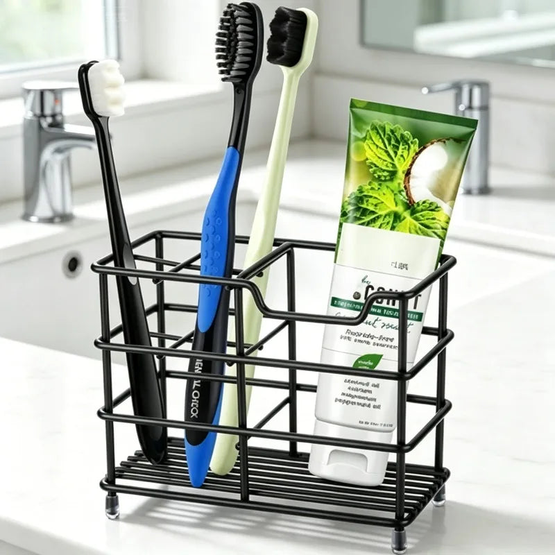 Stainless Steel Bathroom Toothbrush Holder Toothpaste 5 Slots Black Qme