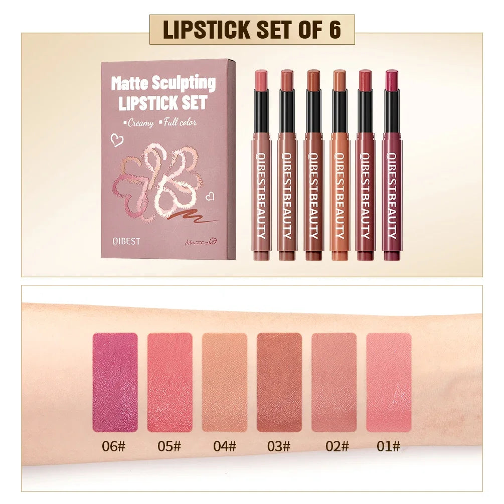 QIBEST Velet Matte Sculpting Lipstick Makeup Sets Long Lasting Moisturizing Lipstick Pen Nourishing Lip Stain Hydrating Lip Tint Qme