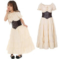 Girls Renaissance Costume Medieval Ren Faire Dress Viking Pirate Outfit Victorian Faerie Vintage Dress with Belt Cosplay Costume Qme WHITE L