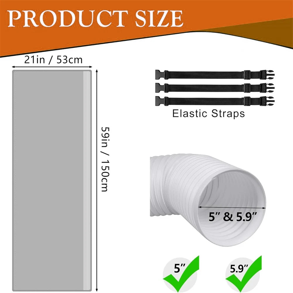 Portable AC Hose Insulation Sleeve 59in Gray For 5-5.9in Ducts, 3-Layer Oxford Cloth Cover With Self-Pasting Closure For Efficie Qme