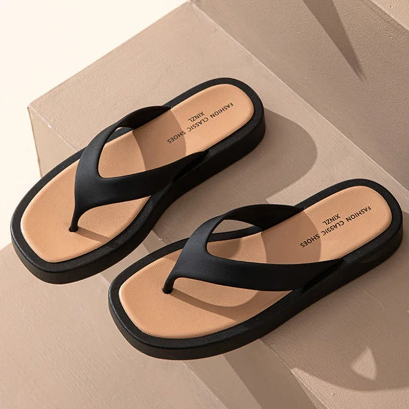 Classic Black/white Mixed Color Platform Flip Flops Women Thick Bottom Thong Slippers High Quality Leather Jandal Sandals Women Qme BK 36